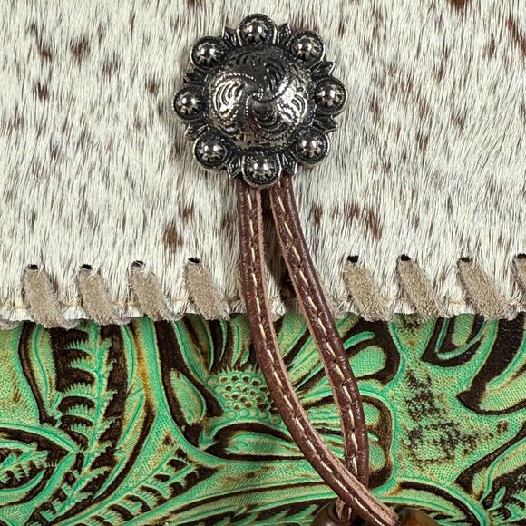 Myra Bag Embossed Leather & Hair-on Shoulder Crossbody Bag "Canyonlands"- New - Picture 4 of 14